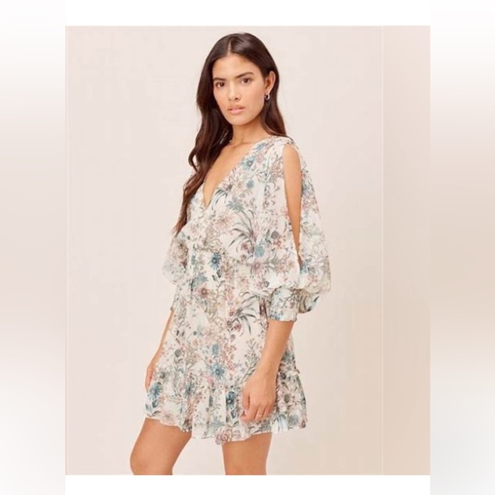 Love Stitch chiffon mini dress with lining and open back. medium